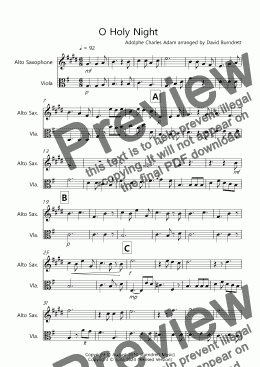 page one of O Holy Night for Alto Saxophone and Viola Duet