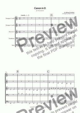 page one of Pachelbel's Canon in D (for Brass Quintet)