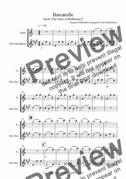 page one of Barcarolle "The Tales of Hoffmann" for Flute and Alto Saxophone Duet