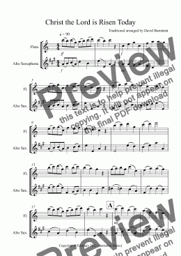 page one of Christ the Lord is Risen Today for Flute and Alto Saxophone Duet