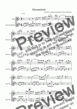 page one of Shenandoah for Flute and Alto Saxophone Duet