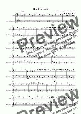 page one of Drunken Sailor for Flute and Alto Saxophone Duet