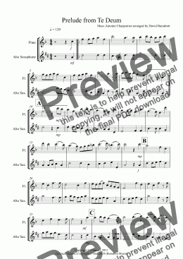 page one of Prelude from Te Deum for Flute and Alto Saxophone Duet