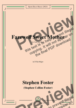 page one of S. Foster-Farewell Sweet Mother,in D flat Major 