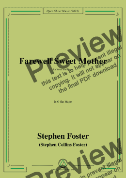 page one of S. Foster-Farewell Sweet Mother,in G flat Major 