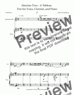 page one of Simchas Toro - A Tableau  Trio for Voice, Clarinet, and Piano I