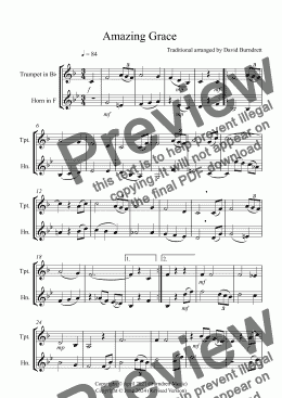 page one of Amazing Grace for Trumpet and Horn Duet