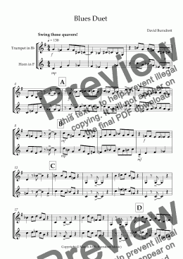 page one of Blues Duet for Trumpet and Horn 