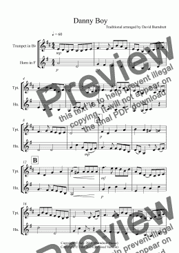 page one of Danny Boy for Trumpet and Horn Duet