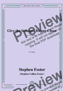 page one of S. Foster-Give the Stranger Happy Cheer,in E Major 