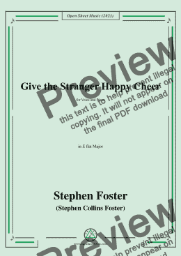 page one of S. Foster-Give the Stranger Happy Cheer,in E flat Major 