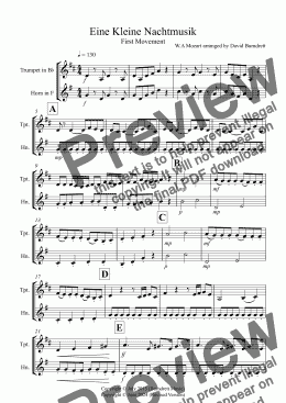 page one of Eine Kleine Nachtmusik (1st movement) for Trumpet and Horn Duet