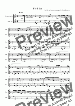 page one of Für Elise for Trumpet and Horn Duet