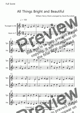 page one of All Things Bright and Beautiful for Trumpet and Horn Duet