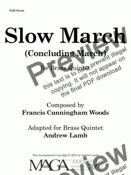 page one of  Francis Cunningham Woods | Slow March (Concluding Voluntary) | for Brass Quintet