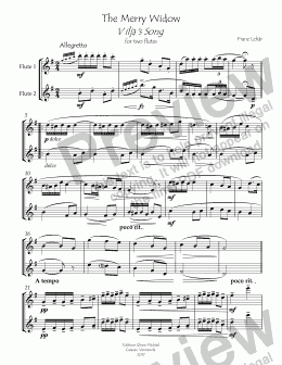 page one of Vilja's Song for two flutes 