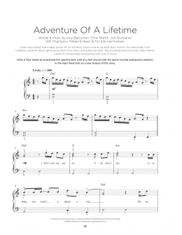 page one of Adventure Of A Lifetime (Really Easy Piano)