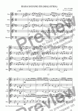 page one of RASA SAYANG EH (MALAYSIA)-wind quintet