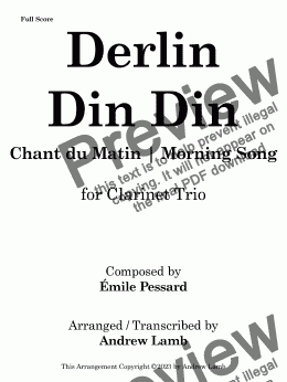 page one of Émile Pessard | Derlin Din Din (Chant du Matin) | for Clarinet Trio