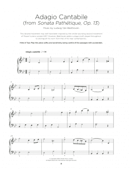 page one of Piano Sonata No. 8 "Pathetique," Second Movement (Really Easy Piano)