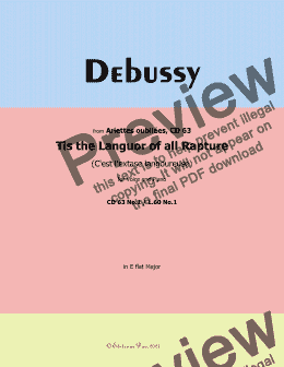 page one of Debussy-Tis the Languor of all Rapture, in E flat Major