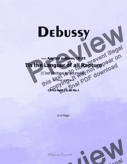 page one of Debussy-Tis the Languor of all Rapture, in D Major