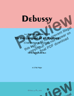 page one of Debussy-Tis the Languor of all Rapture, in D flat Major