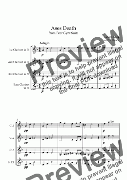 page one of Ases Death (from Peer Gynt Suite) - Clarinet Quartet