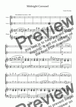 page one of  Midnight Carousel For Violin Duet and Piano.