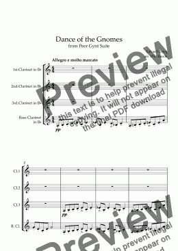 page one of Dance of the Gnomes (Peer Gynt) - Clarinet Quartet