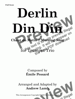 page one of Émile Pressard | Derlin Din Din (Chant du Matin) | for Brass Trio