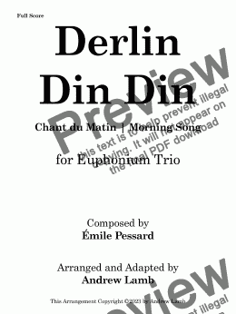 page one of Émile Pressard | Derlin Din Din (Chant du Matin) | for Euphonium Trio