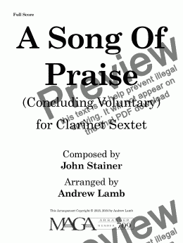 page one of John Stainer | A Song of Praise | Clarinet Sextet