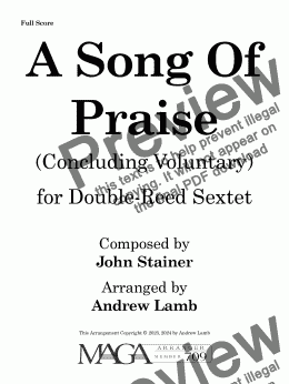 page one of John Stainer | A Song of Praise | for Double-Reed Sextet