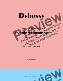 page one of Debussy-Evening Harmony,in B flat Major