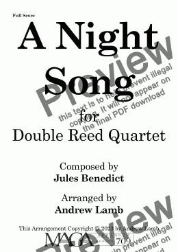 page one of Jules Benedict | A Night Song | for Double-Reed Quartet