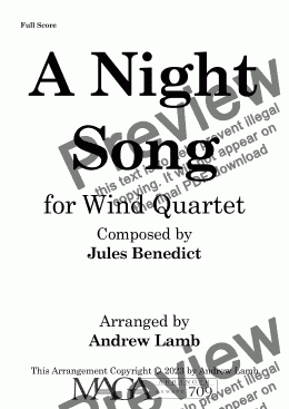 page one of Jules Benedict | A Night Song | for Wind Quartet