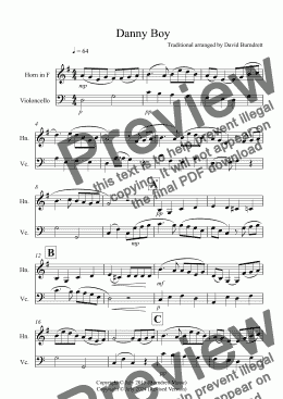 page one of Danny Boy for Horn and Cello Duet