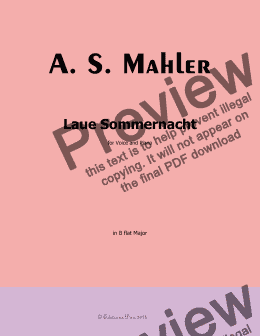 page one of Alma Mahler-Laue Sommernacht, in B flat Major