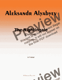 page one of Alyabyev-The Nightingale(Соловеn) in f minor