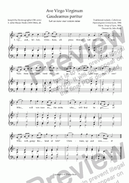 page one of Ave Virgo Virginum - Gaudeamus paritur (Let us now our voices raise) in F - Descant