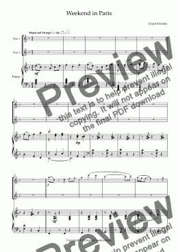 page one of Weekend in Paris. A Jazz Waltz for Flute Duet and Piano.