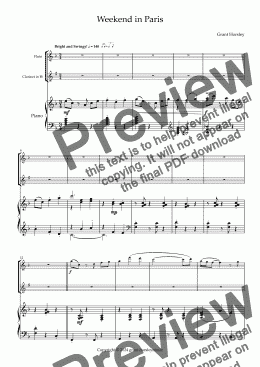 page one of Weekend in Paris. A Jazz Waltz for Flute Clarinet and Piano.