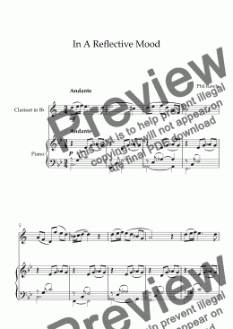 page one of In A Reflective Mood - Clarinet Solo