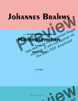 page one of Brahms-Marienwurmchen ,in F Major