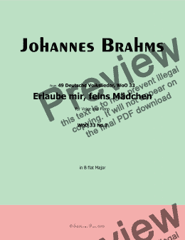 page one of Brahms-Erlaube mir,feins Madchen,WoO 33 No.2,in B flat Major