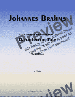 page one of Brahms-Da unten im Tale,in E Major