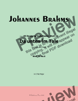 page one of Brahms-Da unten im Tale,in E flat Major