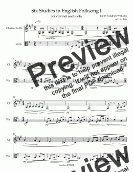 page one of Six Studies in English Folksong - #I - Duet for clarinet and viola