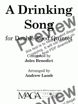 page one of Jules Benedict | A Drinking Song | for Double-Reed Quintet